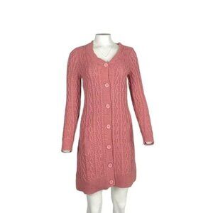 D & Co Long Cable Knit Cardigan Mauve Size XXS